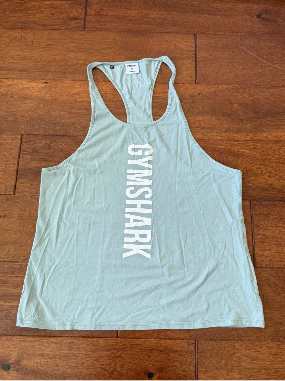 Gymshark Sage Green Racerback Tank with White Vertical Logo